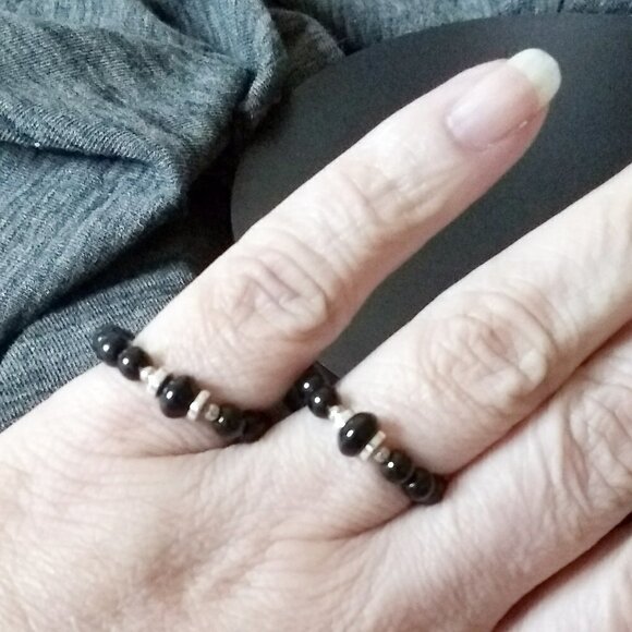 Sexy Goth Punk Biker Babe! Beaded Stack Ring - Black Onyx + Stone Beads - Picture 1 of 5